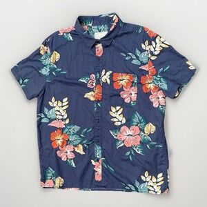 American Eagle Shirt Mens 2XL Floral Hawaiian Beach Cotton Linen Blend Y2K